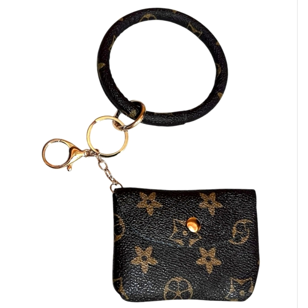 Fashion Inspired Faux Leather Keychain Bag Charm Card Holder with Wrist Ring NWT
